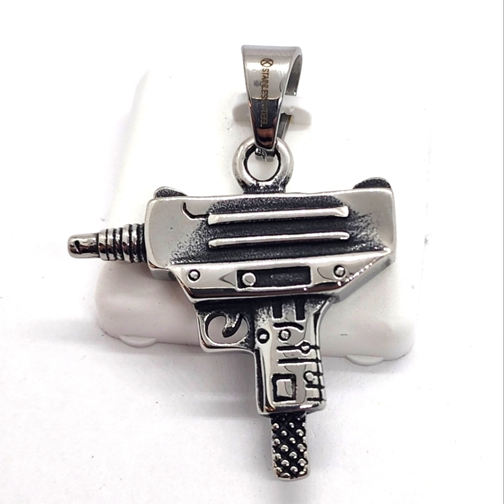 Stainless Steel Uzi Pendant Silver Tone